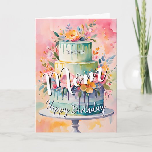 Liebliche Mutter glücklich Geburtstagskuchen Gebur Karte (Vorderseite)