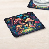 Liebliche niedliche Elfen spielen unter Pilzen und Rechteckiger Pappuntersetzer (angewinkelt)