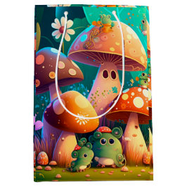 Liebliche niedliche Elfen spielen unter Pilzgesche Mittlere Geschenktüte