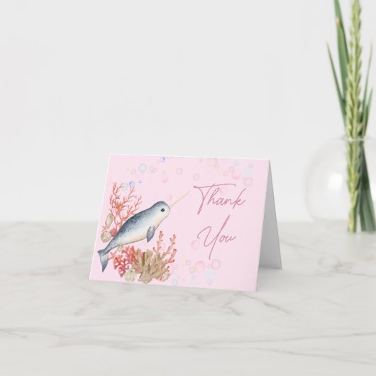 Liebliche Ozeanbaby Narwhal seashells Dankeskarte (Vorderseite)