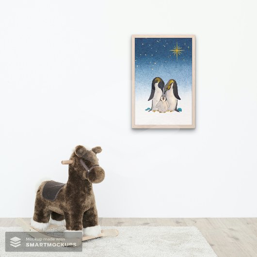 Liebliche Penguin-Familie Wasserfarbe Poster