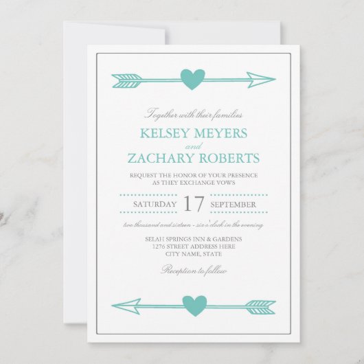 Liebliche Pfeile Einladung Hochzeit / Aquamarin un (Vorderseite)