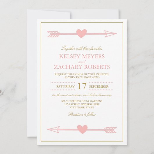 Liebliche Pfeile Einladung Hochzeit / Blush & Gold (Vorderseite)