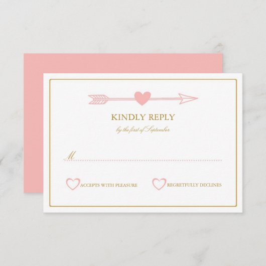 Liebliche Pfeile mit RSVP-Karte / Blush & Gold RSVP Karte (Vorne/Hinten)