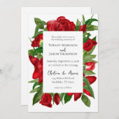 Liebliche Red Floral Bouquet Border Wedding Einladung (Vorne/Hinten)
