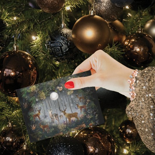 Liebliche Reindeer At Night Feiertagskarte