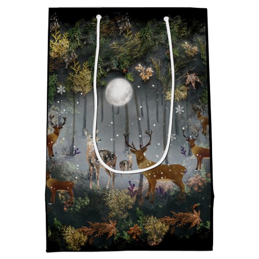 Liebliche Reindeer At Night Mittlere Geschenktüte (Rückseite)