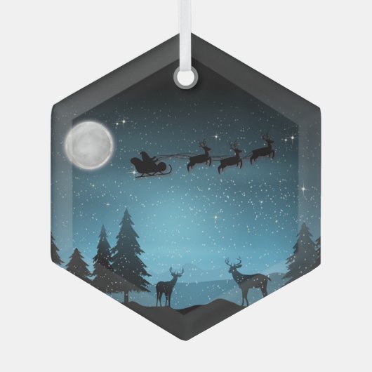 Liebliche Reindeer At Night Ornament Aus Glas (Vorderseite)