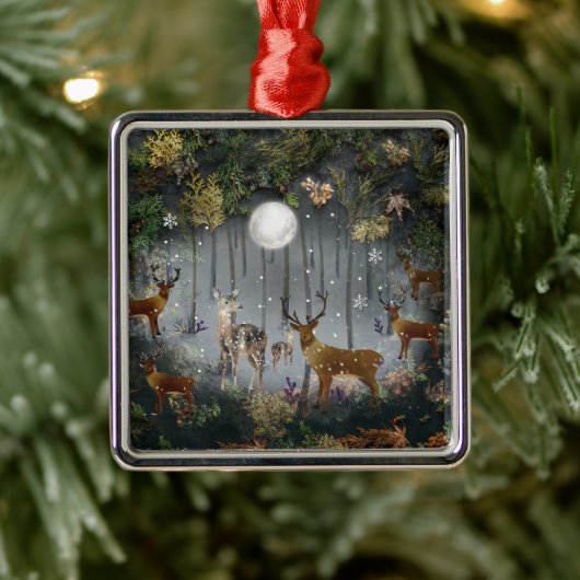 Liebliche Reindeer At Night Ornament Aus Metall (Baum)