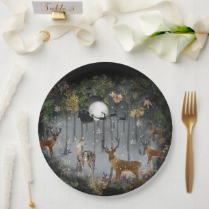 Liebliche Reindeer At Night Pappteller