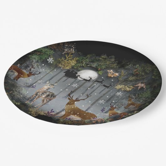 Liebliche Reindeer At Night Pappteller (Schrägansicht)