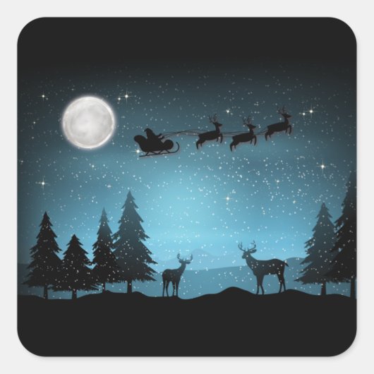 Liebliche Reindeer At Night Quadratischer Aufkleber (Vorderseite)