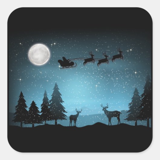 Liebliche Reindeer At Night Quadratischer Aufkleber (Vorderseite)