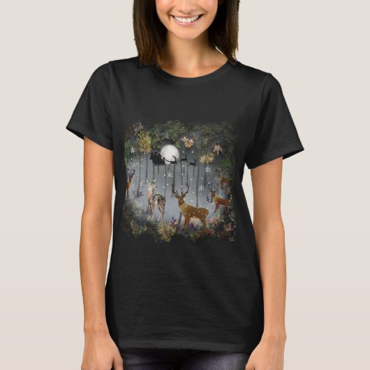 Liebliche Reindeer At Night T-Shirt (Vorderseite)