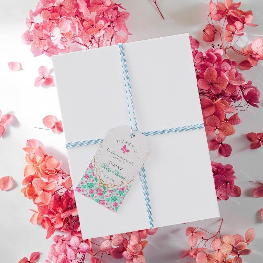 Liebliche rosa Rosenblume goldene Schleife Baby-Ei Geschenkanhänger