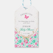 Liebliche rosa Rosenblume goldene Schleife Baby-Ei Geschenkanhänger (Vorderseite)