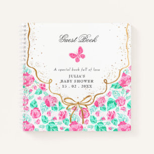 Liebliche rosa Rosenblume goldene Schleife Baby-Ei Notizblock