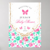 Liebliche rosa Rosenblume goldene Schleife Baby-Pa Poster (Vorne)