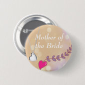 Liebliche rosa und silberne Herz Mutter der Braut Button (Vorne & Hinten)