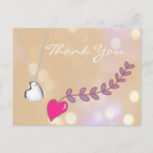 Liebliche rosa und silberne Herzklammer danke Postkarte