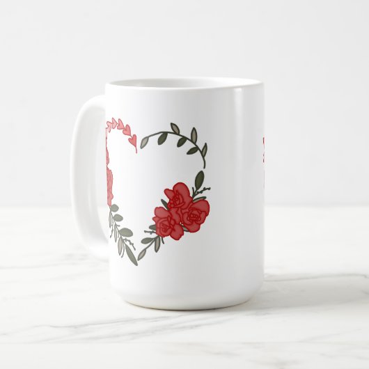 Liebliche Rose Herz Kaffeetasse (Vorderseite Links)