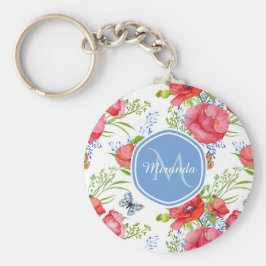 Liebliche rote Pflaumen mit blauen Schmetterlingen Schlüsselanhänger