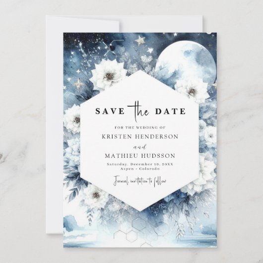 Liebliche Rustikale Mondlicht-Hochzeit Save The Date (Vorderseite)