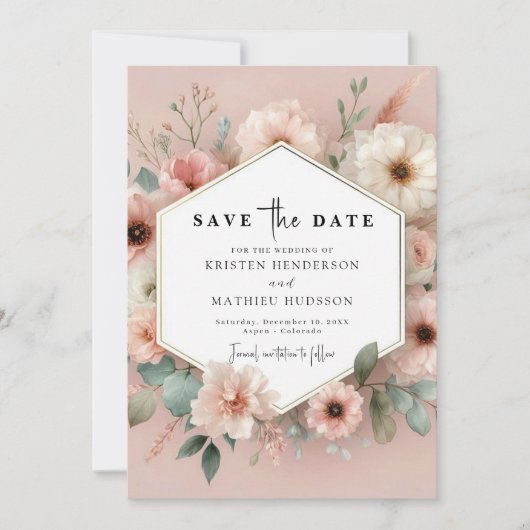 Liebliche Rustikale Rosa Blumenzehen Save The Date (Vorderseite)