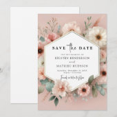 Liebliche Rustikale Rosa Blumenzehen Save The Date (Vorne/Hinten)