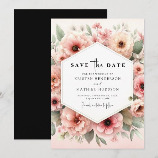Liebliche Rustikale Rosa Blumenzehen Save The Date (Vorne/Hinten)