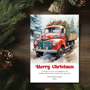 Liebliche rustikale Weihnachtsszene Wasserfarbe Fe Feiertagskarte