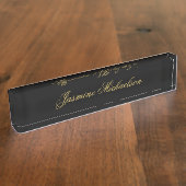 Liebliche Schicke Kalligrafie Name Schwarz & Gold Namensplakette (Seite)