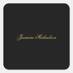 Liebliche Schicke Kalligrafie Name Schwarz & Gold Quadratischer Aufkleber