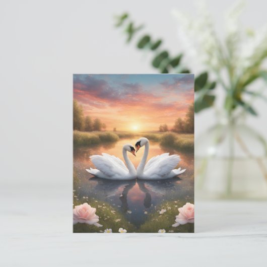 Liebliche Schwäne Postkarte (Stehend Vorderseite)