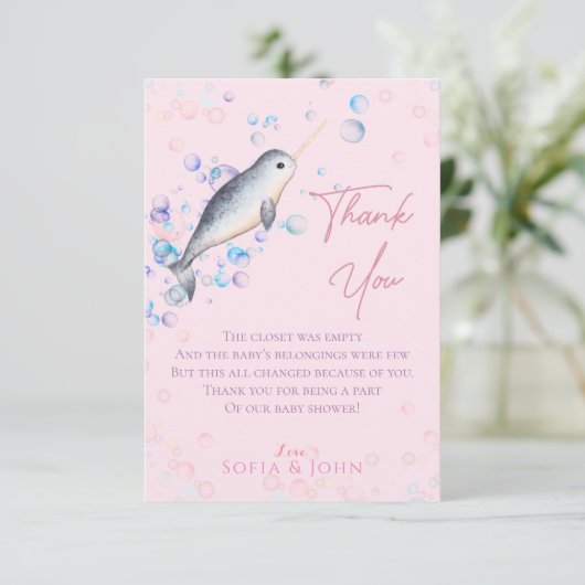 Liebliche Seychellen Narwhal & Blubbles Dankeskarte (Stehend Vorderseite)
