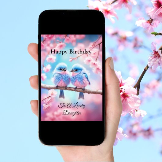 Liebliche Tochter Pastel Fluffy Bluebirds Geburtst Karte