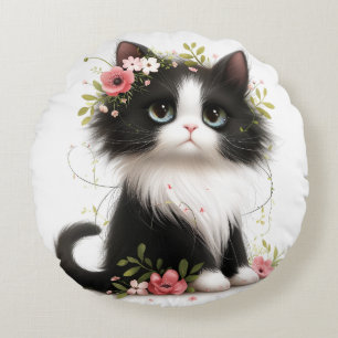 Liebliche Tuxedo Kitten mit Blume Kissen Kissen