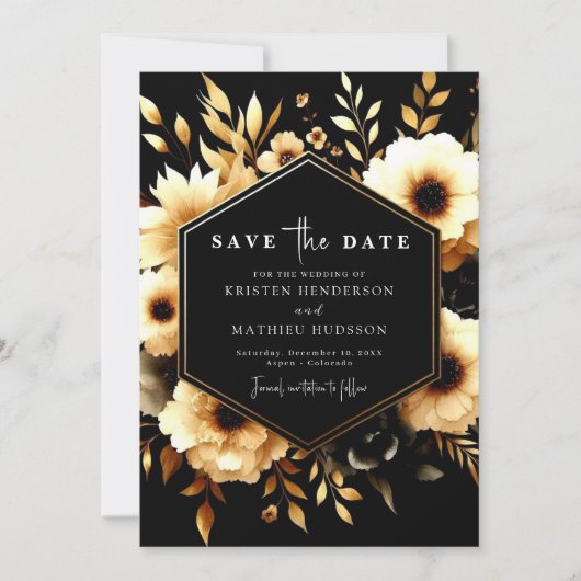 Liebliche Typografie Gold und Black Wedding Save The Date (Vorderseite)