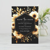 Liebliche Typografie Gold und Black Wedding Save The Date (Stehend Vorderseite)