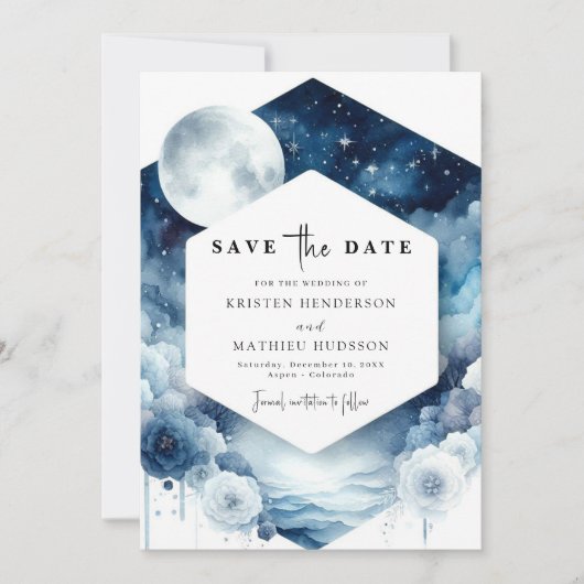 Liebliche Typografie Moonlit Wedding Save The Date (Vorderseite)