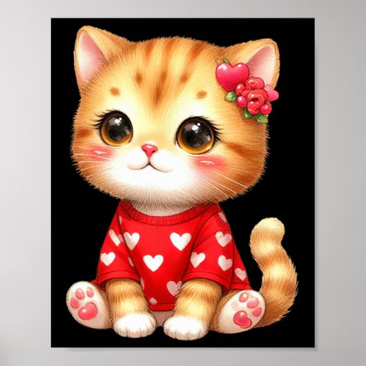 Liebliche Valentine Katze mit Herz Poster (Vorne)