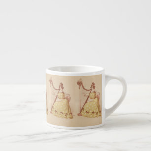 Liebliche Vintage Dame, die Musik auf Harfe spielt Espressotasse
