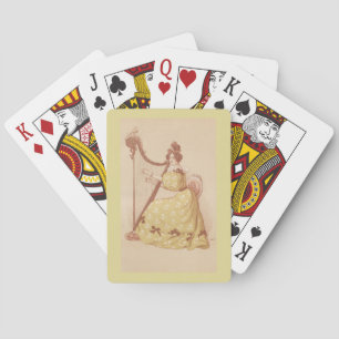 Liebliche Vintage Dame, die Musik auf Harfe spielt Spielkarten