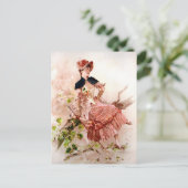 Liebliche Vintage Dame in rosa Kleid Postkarte (Stehend Vorderseite)