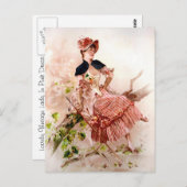 Liebliche Vintage Dame in rosa Kleid Postkarte (Vorne/Hinten)