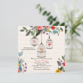 Liebliche Vögel & Blume Einladung (Stehend Vorderseite)