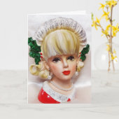 Liebliche Weihnachtsmädchen Kopf Vase Holly and Fu Karte (Gelbe Blume)