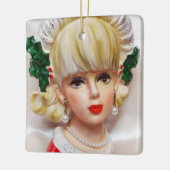 Liebliche Weihnachtsmädchen Kopf Vase Holly und Pe Keramikornament (Links)