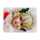 Liebliche Weihnachtsmädchen Kopf Vase Holly und Pe Magnet (Horizontal)
