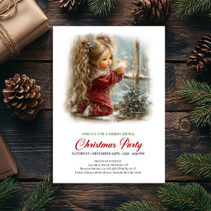 Liebliche Weihnachtsszene Mädchen Minimalistische Einladung